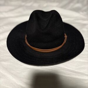 Black Wide-Brim Hat with Tan Band
